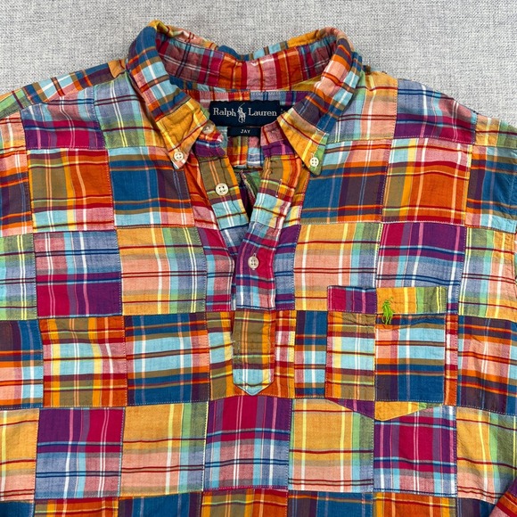 Ralph Lauren Jay Madras Popover Shirt Men XL Patchwork Colorful Preppy Summer - Picture 2 of 9
